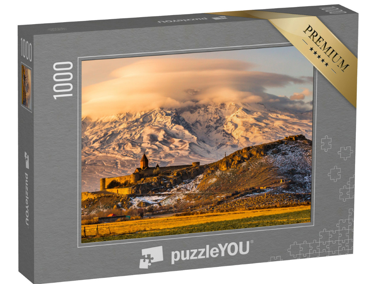 Puzzle 1000 pezzi „Vista panoramica del Monte Ararat con il monastero di Khor Virap, Armenia.“