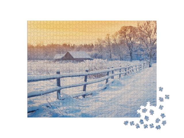 Puzzle 1000 pezzi „Paesaggio invernale nell'alba gelida“