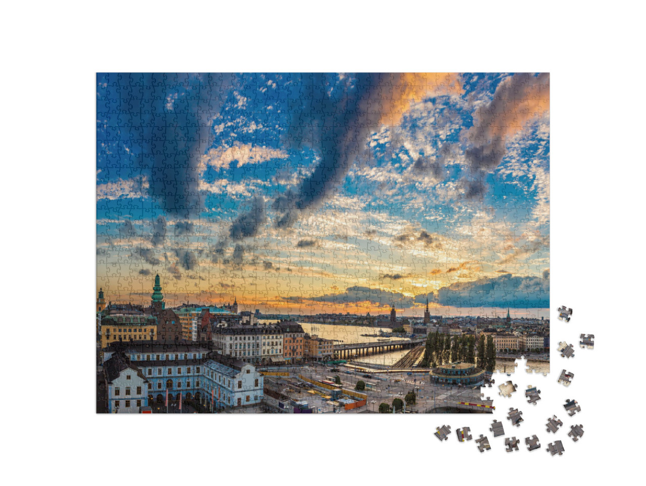 Puzzle 1000 pezzi „Vista serale di Gamla Stan a Stoccolma, Svezia“