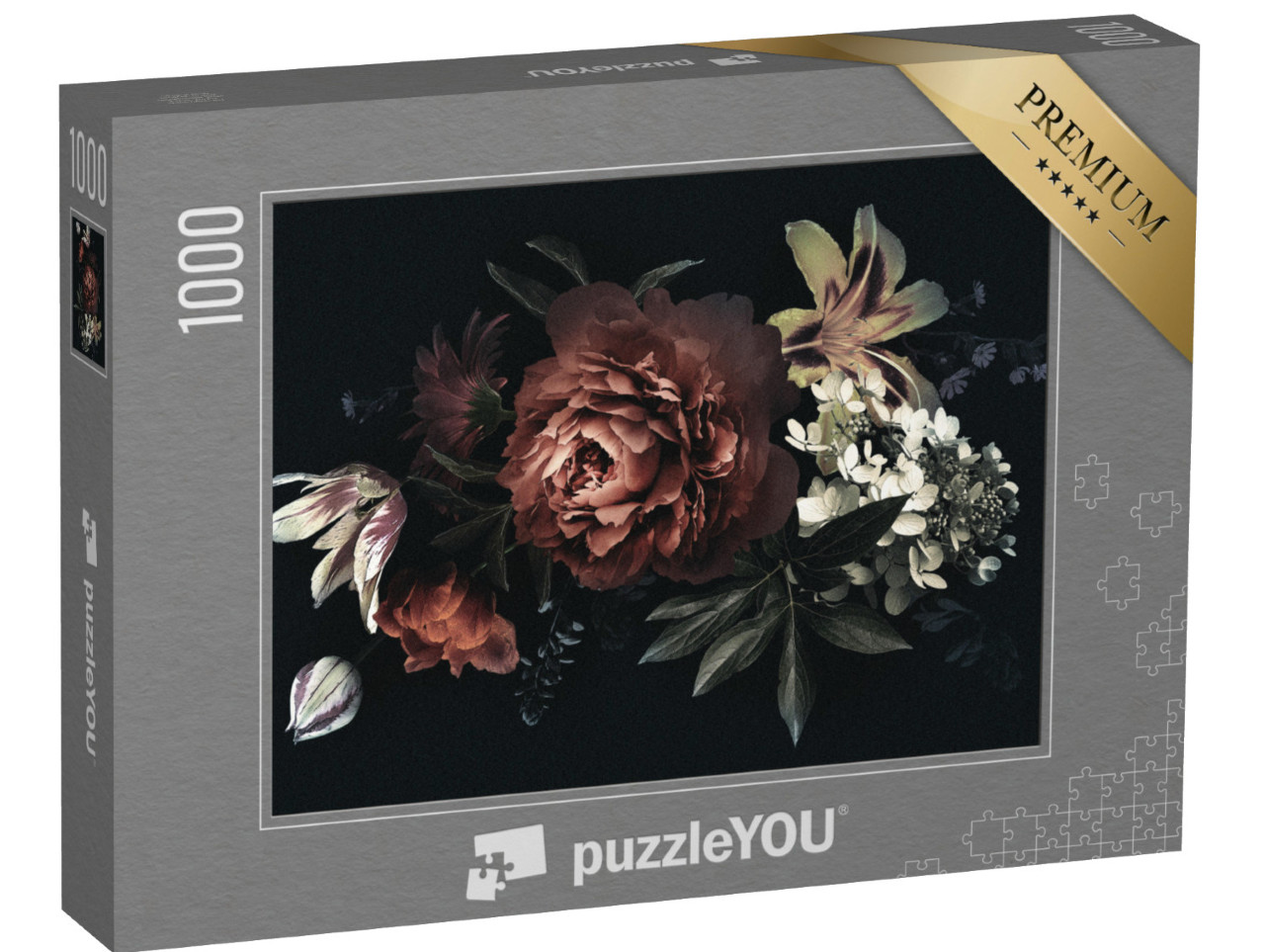 Puzzle 1000 pezzi „Peonie, tulipani, giglio, ortensia“