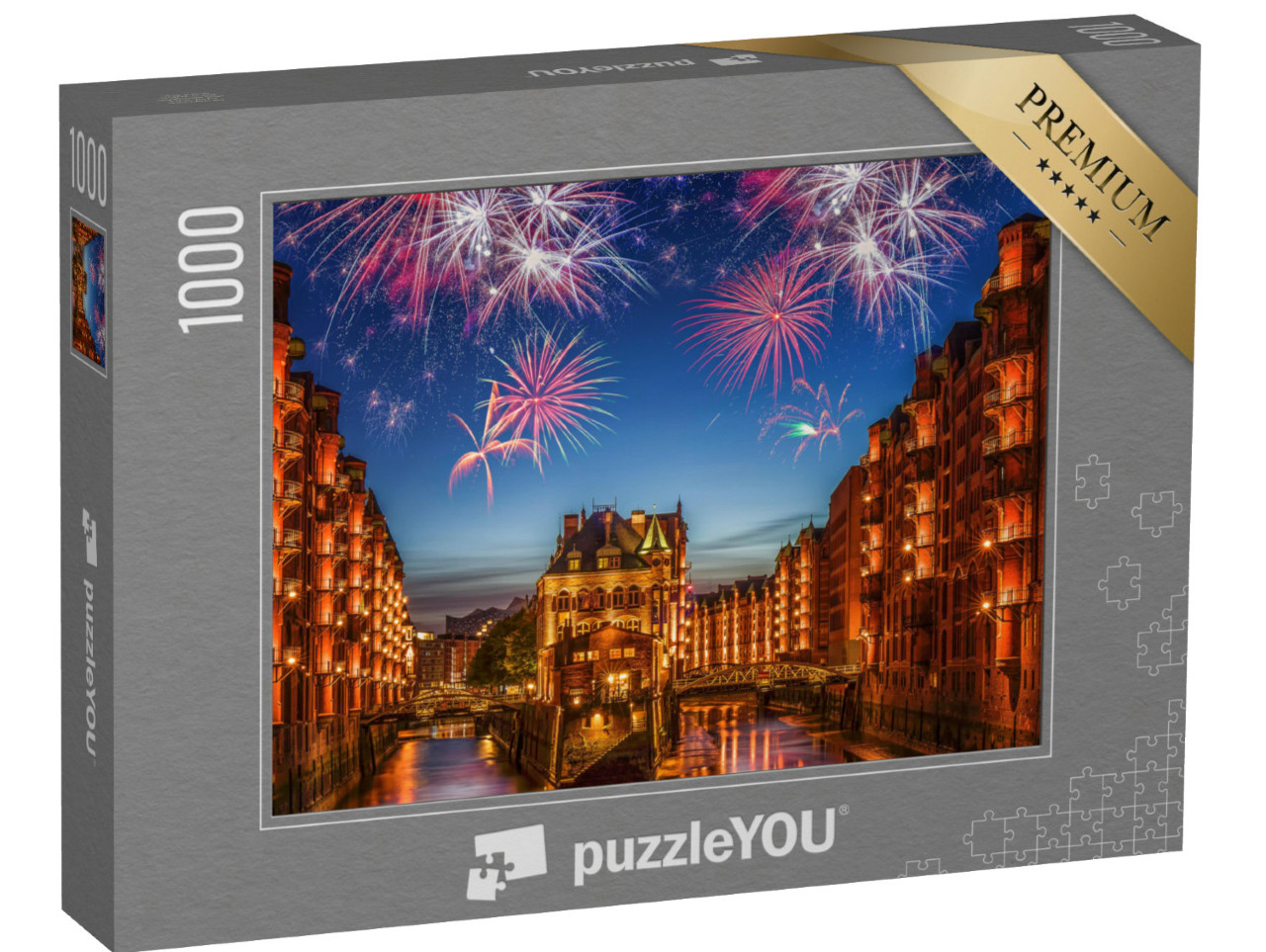 Puzzle 1000 pezzi „Fuochi d'artificio su Amburgo“