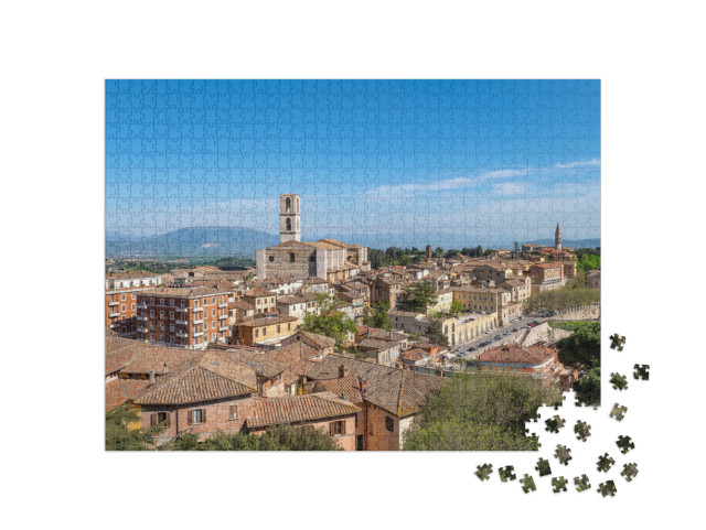 Puzzle 1000 pezzi „vista sull'antica città di perugia e sulla valle umbra a sud in una soleggiata giornata di primavera“