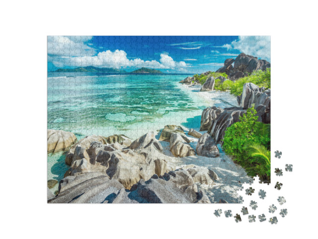 Puzzle 1000 pezzi „Anse Source D'Argent - La spiaggia più bella delle Seychelles“