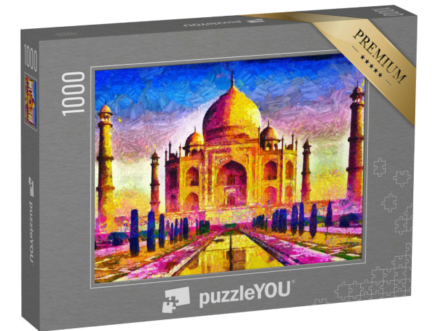 Puzzle 1000 pezzi „Taj Mahal, architettura colorata, pittura ad olio“
