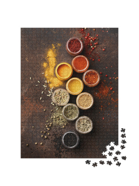 Puzzle 1000 pezzi „Set con varie spezie colorate in barattolo“