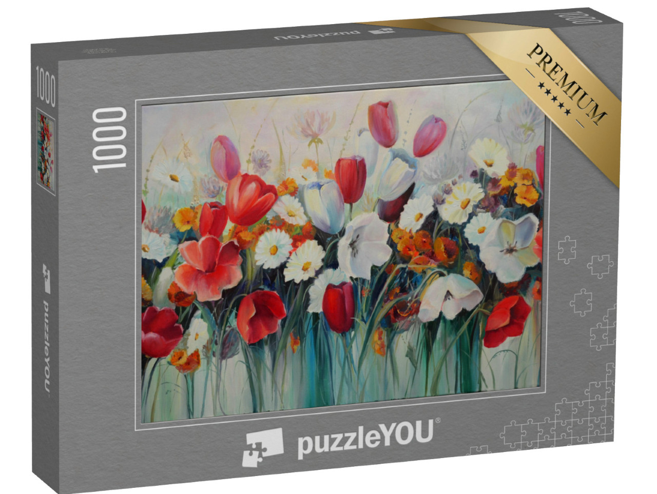 Puzzle 1000 pezzi „Pittura a olio: tulipani rossi e bianchi“