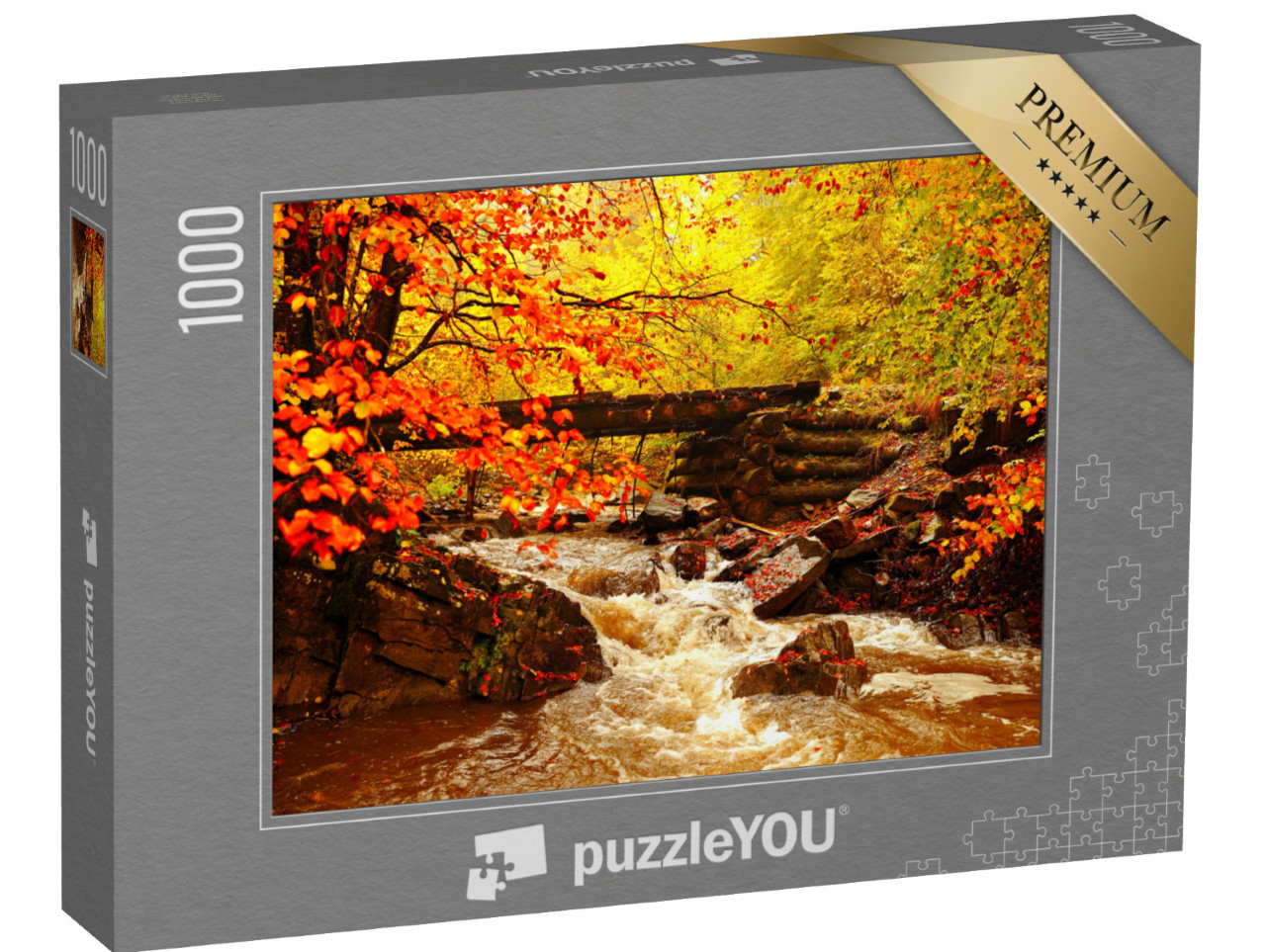 Puzzle 1000 pezzi „Bellissimo paesaggio autunnale vicino al ruscello nella foresta“