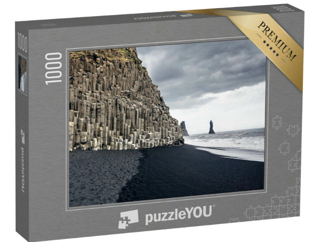 Puzzle 1000 pezzi „La spiaggia di sabbia nera di Reynisfjara e il monte Reynisfjall, Islanda“