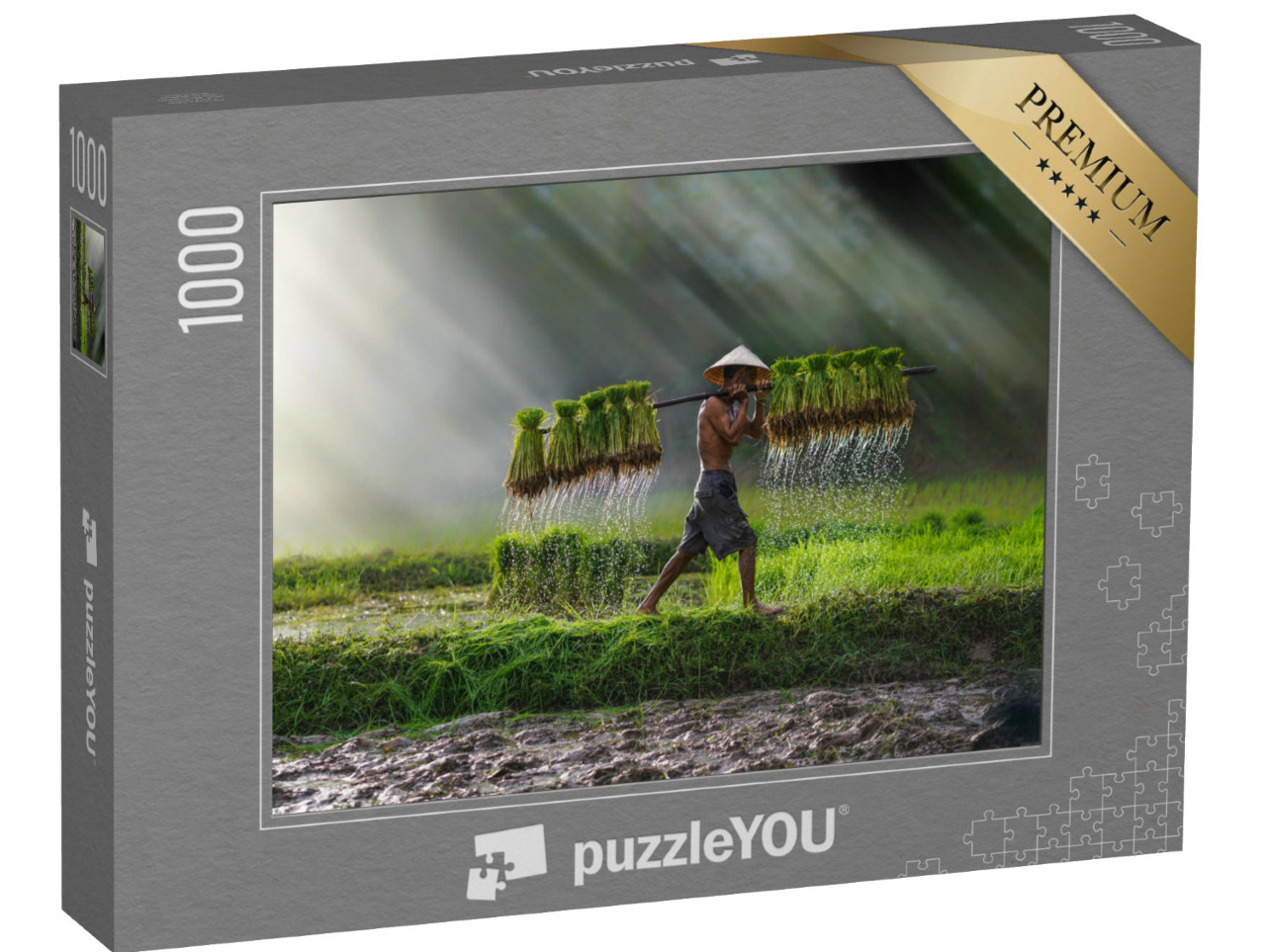 Puzzle 1000 pezzi „Il riso viene piantato: Agricoltura in Vietnam, risaia“