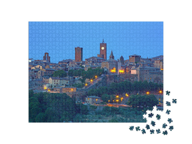 Puzzle 1000 pezzi „Vista notturna di Orvieto con la sua torre dell'orologio-Orvieto-Umbria-Italia“