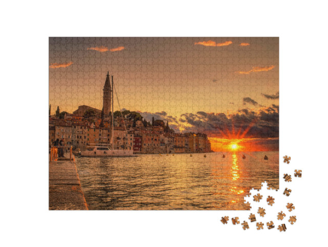 Puzzle 1000 pezzi „Tramonto su Rovigno, sul mare Adriatico croato“