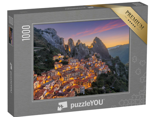 Puzzle 1000 pezzi „Castelmezzano, in Basilicata, all'alba, Italia“