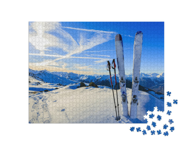 Puzzle 1000 pezzi „Pronti per la discesa: gli sci nella neve“