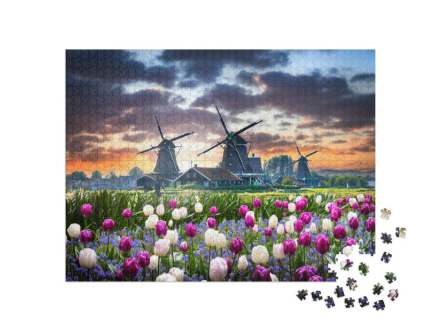 Puzzle 1000 pezzi „Mulini a vento olandesi a Zaanse Schans“