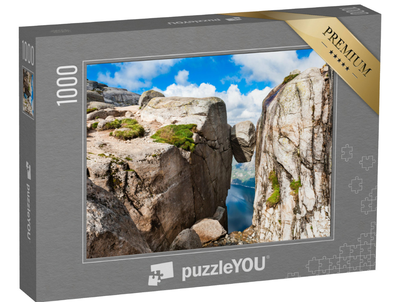 Puzzle 1000 pezzi „Kjeragbolten: Punto di riferimento sul monte Kjerag, Norvegia“