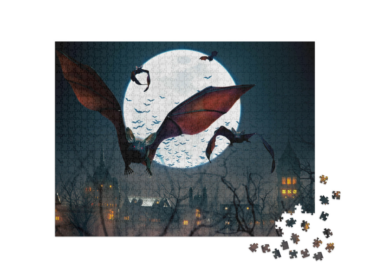 Puzzle 1000 pezzi „Pipistrelli volanti in una notte di luna piena“