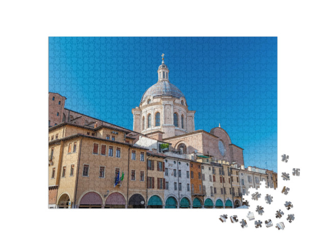 Puzzle 1000 pezzi „La Basilica di Sant'Andrea, in stile rinascimentale, e il centro storico di Mantova, in Lombardia“
