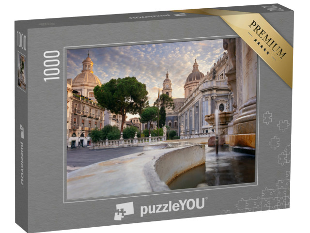 Puzzle 1000 pezzi „Paesaggio della piazza del Duomo di Catania, Sicilia, con la Cattedrale di Sant'Agata all'alba“