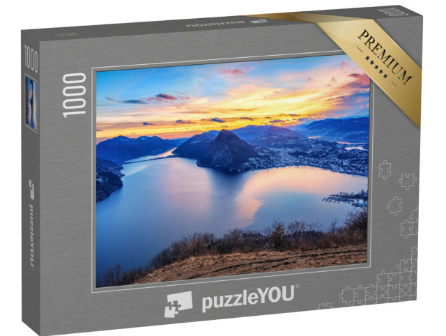Puzzle 1000 pezzi „Tramonto sul Lago di Lugano nelle Alpi svizzere“