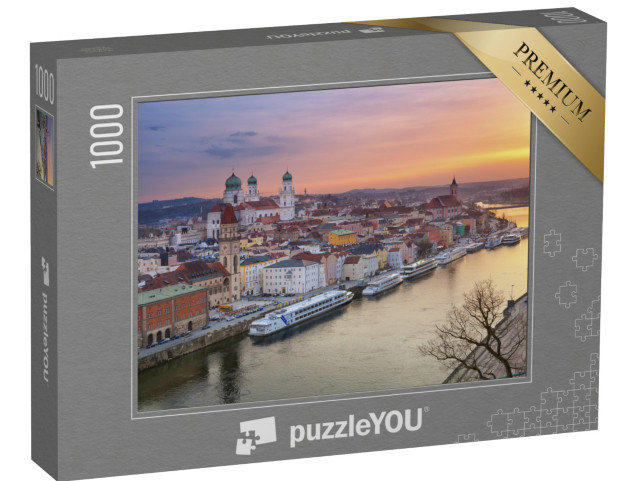 Puzzle 1000 pezzi „Lo skyline di Passau al tramonto, Baviera, Germania“