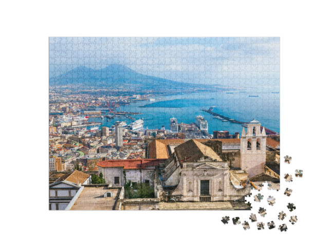 Puzzle 1000 pezzi „Vista panoramica della città di Napoli e del Golfo di Napoli, Italia. Il vulcano Vesuvio sullo sfondo“