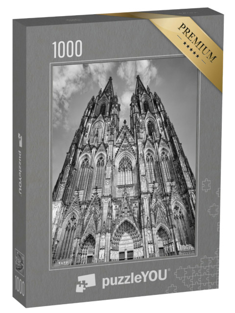 Puzzle 1000 pezzi „Facciata della cattedrale di Colonia, bianco e nero“