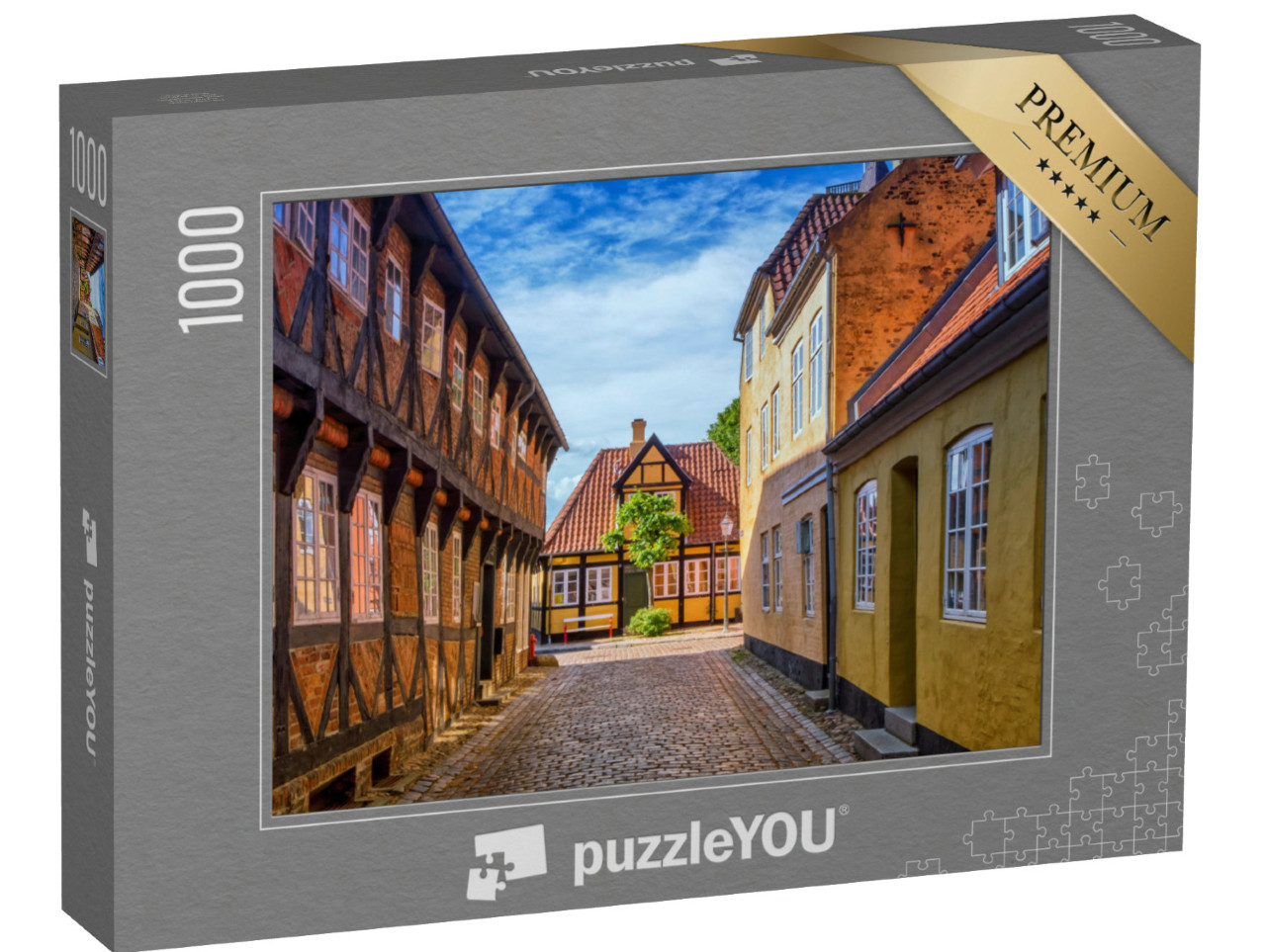 Puzzle 1000 pezzi „Strada e case della città medievale di Ribe in Danimarca“