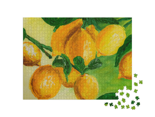 Puzzle 1000 pezzi „Limoni maturi su un ramo come quadro“