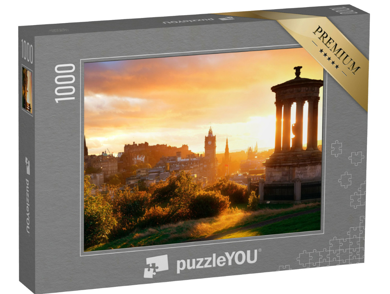 Puzzle 1000 pezzi „Lo skyline di Edimburgo nella luce del mattino, Scozia“