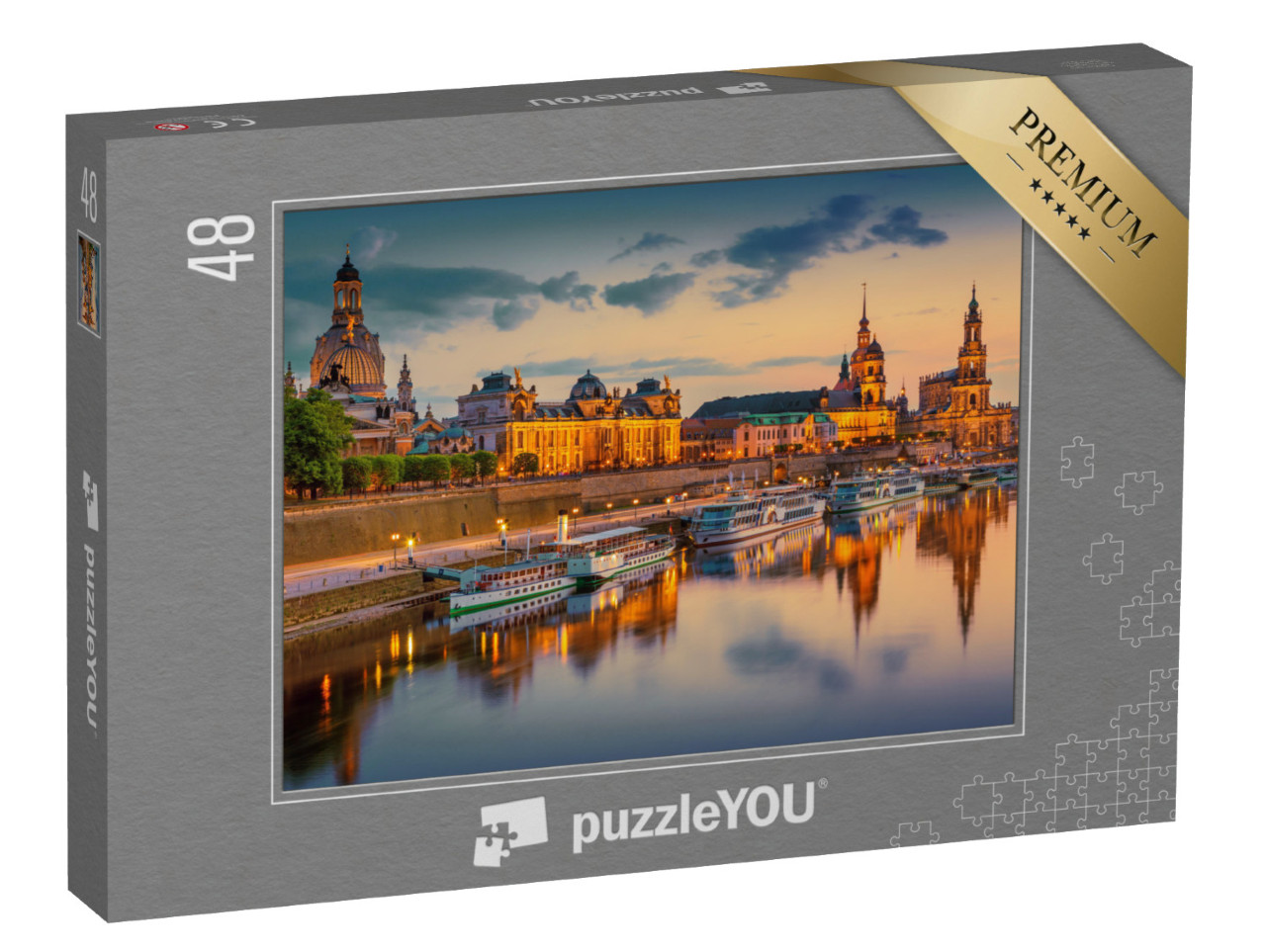 Puzzle 48 pezzi „Dresda sull'Elba: paesaggio urbano con il Ponte di Augusto, Sassonia, Germania“