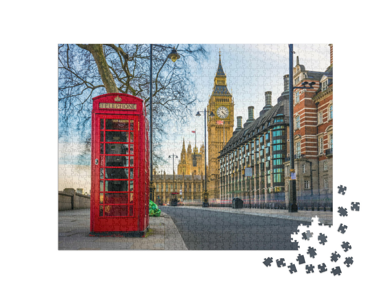 Puzzle 1000 pezzi „Cabina telefonica e Big Ben, Londra, Inghilterra“