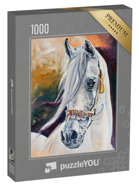Puzzle 1000 pezzi „Pittura a olio: Cavallo arabo bianco“