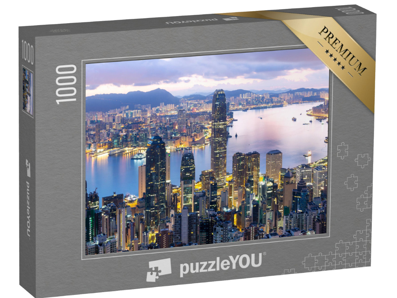 Puzzle 1000 pezzi „L'alba su una Hong Kong illuminata a giorno“