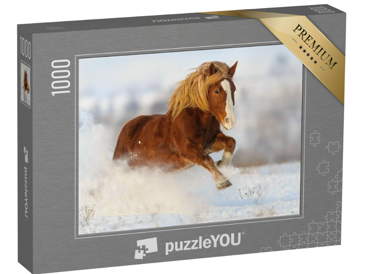 Puzzle 1000 pezzi „Galoppare in un campo di neve invernale“
