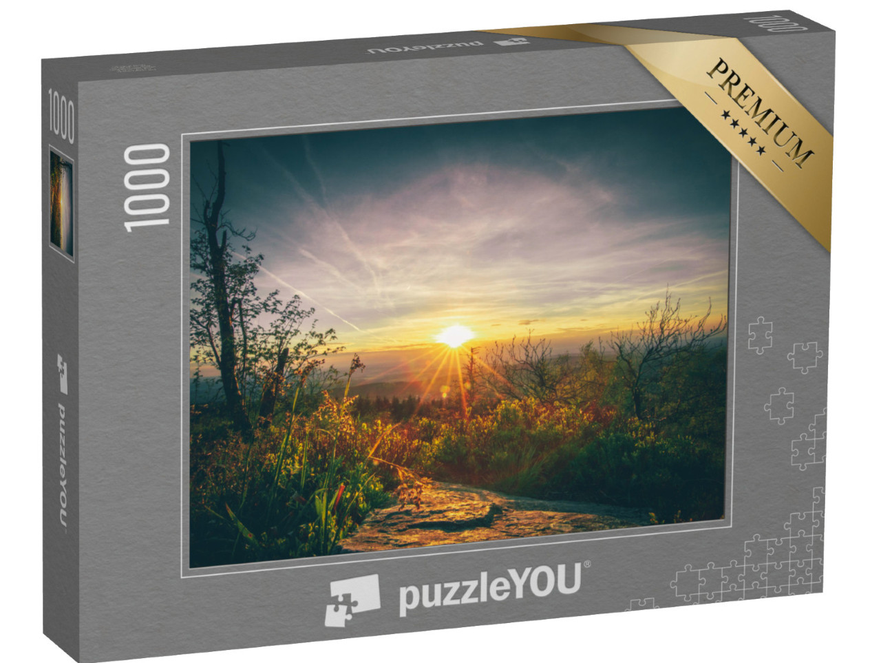 Puzzle 1000 pezzi „Tramonto sul Feldberg nel Taunus: panorama naturale dalla Germania“