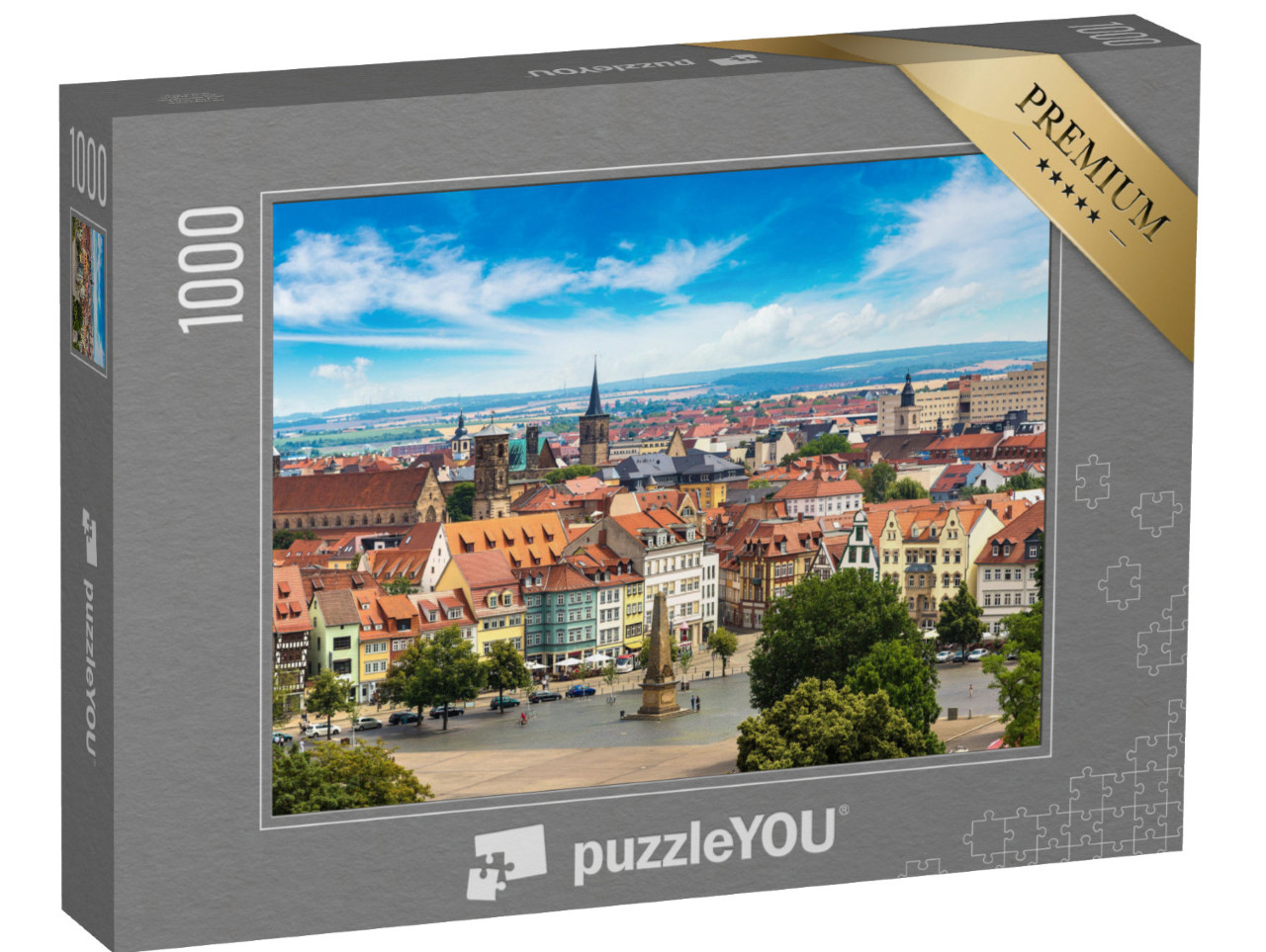 Puzzle 1000 pezzi „Panorama aereo di Erfurt in estate, Germania“