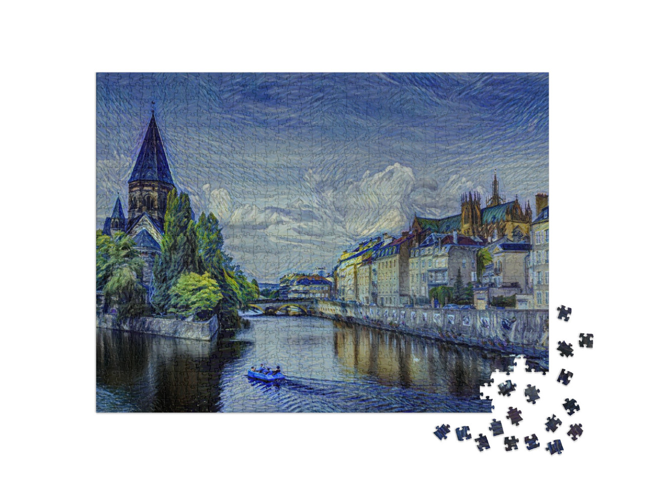 Puzzle 1000 pezzi „nello stile di van Gogh, Notte stellata - Metz, Lorena - Puzzle-Collection Artisti & Dipinti“