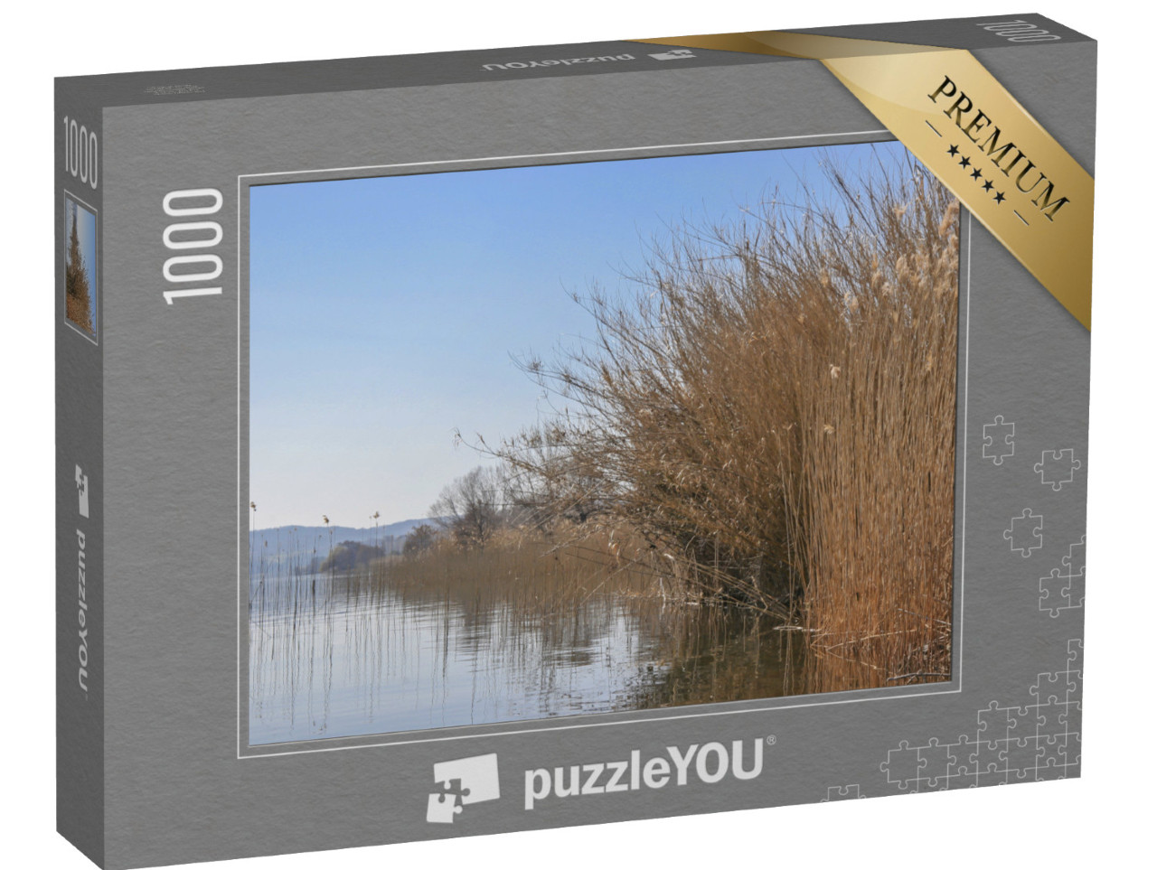 Puzzle 1000 pezzi „Una mattinata al Lago di Bolsena, ricoperto di canneti, nell'Italia centrale“