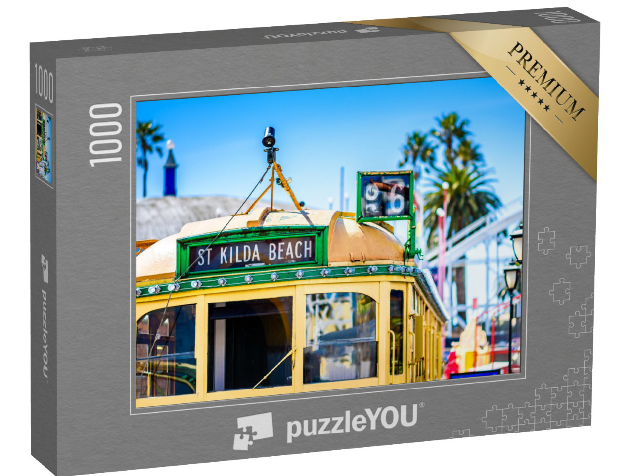 Puzzle 1000 pezzi „Foto d'epoca di Melbourne con il tram, Victoria, Australia“