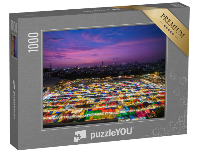 Puzzle 1000 pezzi „Mercato notturno illuminato a colori a Bangkok, Thailandia“