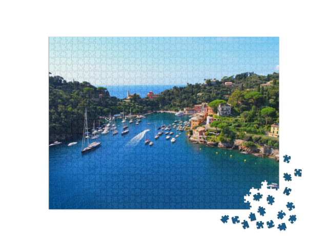 Puzzle 1000 pezzi „Portofino - Italia - Veduta aerea con velieri e yacht in porto“