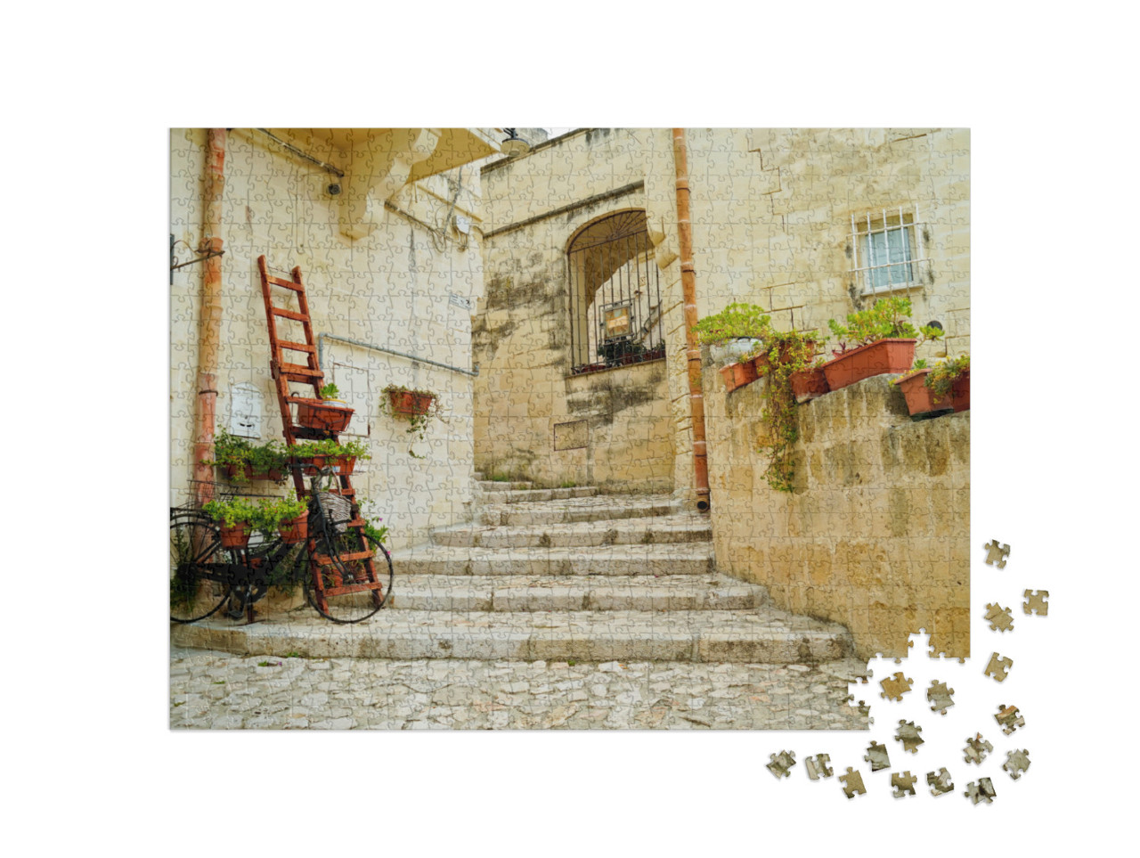 Puzzle 1000 pezzi „L'incredibile complesso rupestre di Matera con i due rioni storici del Sasso Barisano e del Sasso Caveoso“