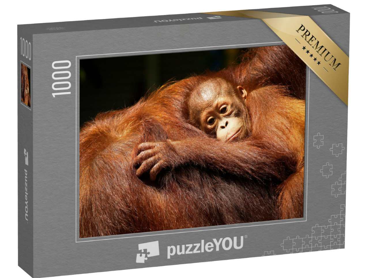 Puzzle 1000 pezzi „Femmina di orangutan e il suo piccolo nella foresta pluviale“