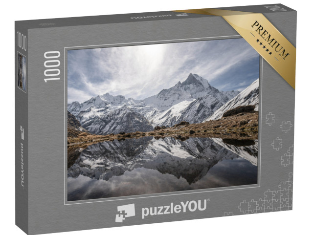 Puzzle 1000 pezzi „Riflesso perfetto in un limpido lago di montagna - Percorso di trekking dell'Annapurna, Himalaya“