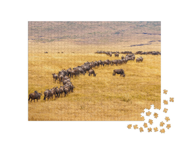 Puzzle 1000 pezzi „La migrazione degli gnu nella savana africana“