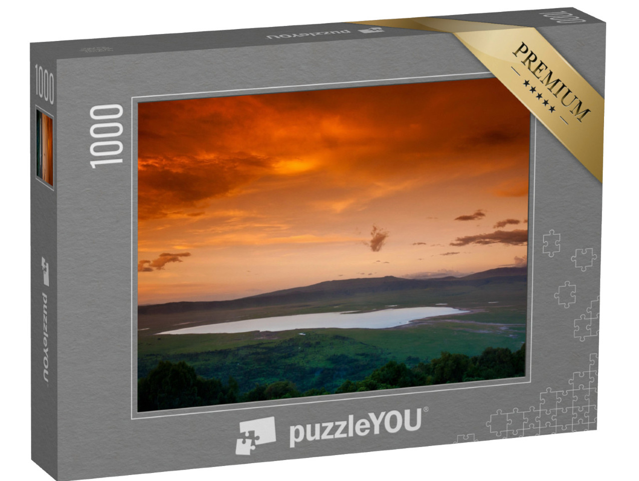 Puzzle 1000 pezzi „Tramonto africano sul cratere di Ngorongoro, Tanzania“