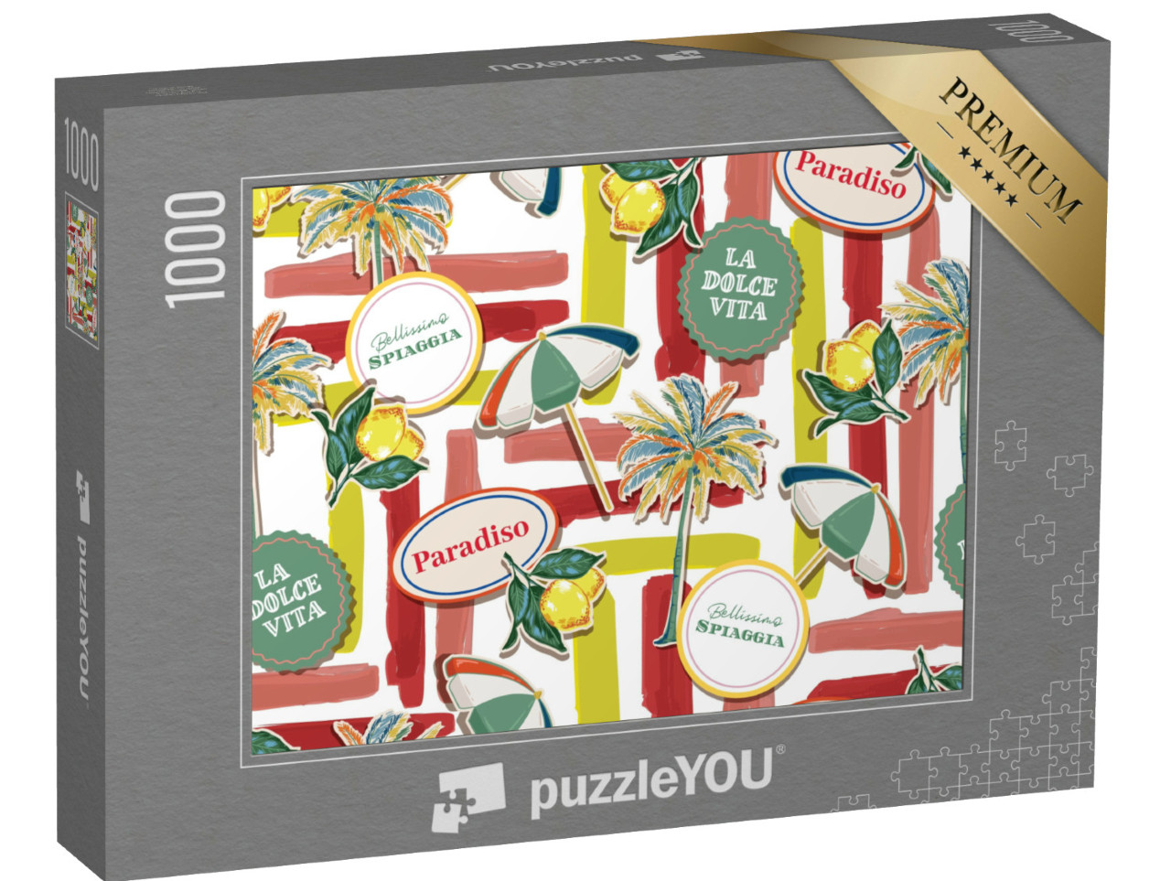 Puzzle 1000 pezzi „Spiaggia estiva colorata di Capori Italia atmosfera tropicale in estate“