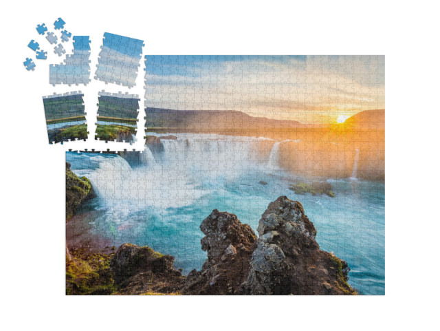 SMART SORTED® | Puzzle 1000 pezzi „Cascata di Godafoss al tramonto, Islanda“