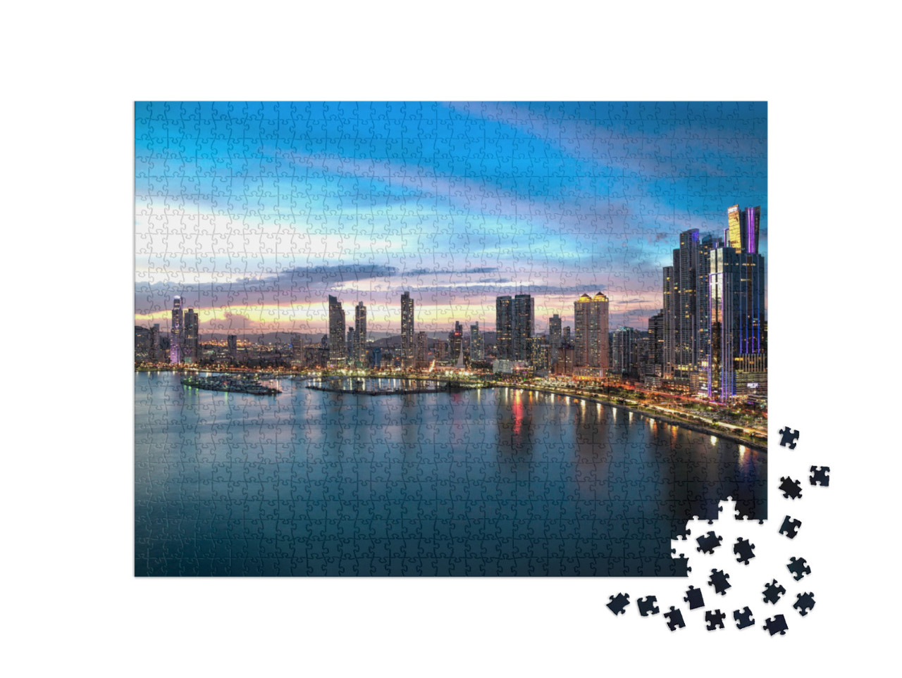 Puzzle 1000 pezzi „Lo skyline serale di Panama City, Panama“