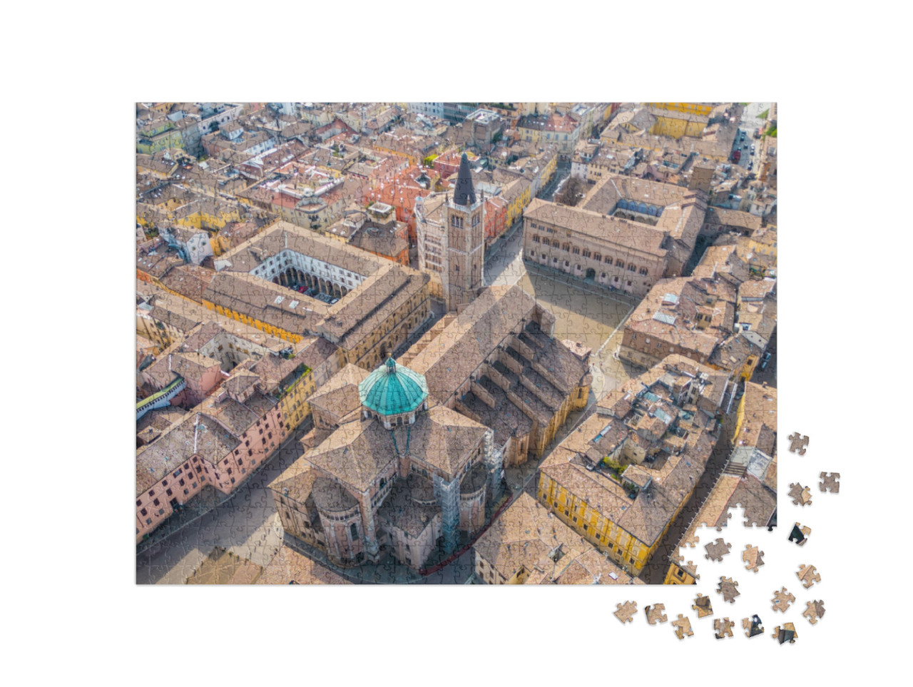 Puzzle 1000 pezzi „L'iconica Cattedrale di Parma e il Battistero di Parma, fotografati da un drone“